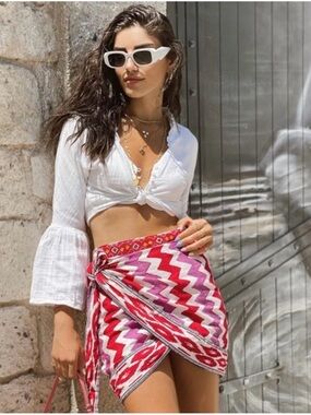 Zara Pink & Red Patterned Wrap Skirt